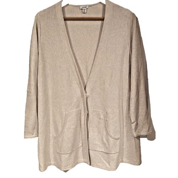 Drape Front Knit Cardigan Sweater Pockets Casual Comfy Neutral - Picture 1 of 5